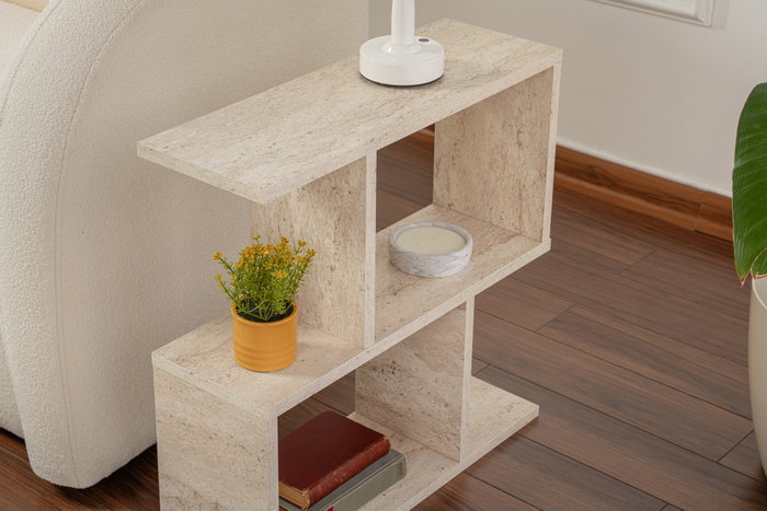 Hanah Home Mesa Auxiliar Life Travertino Mármol 60x60x20cm Elegante y Sofisticada para Salón o Dormitorio